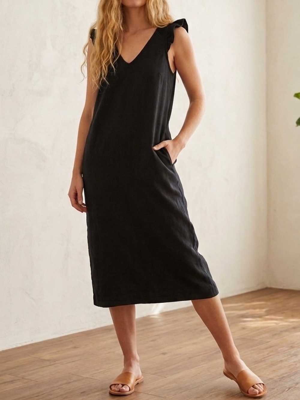 Free People Beach Once Upon A Sea Black Midi Dress